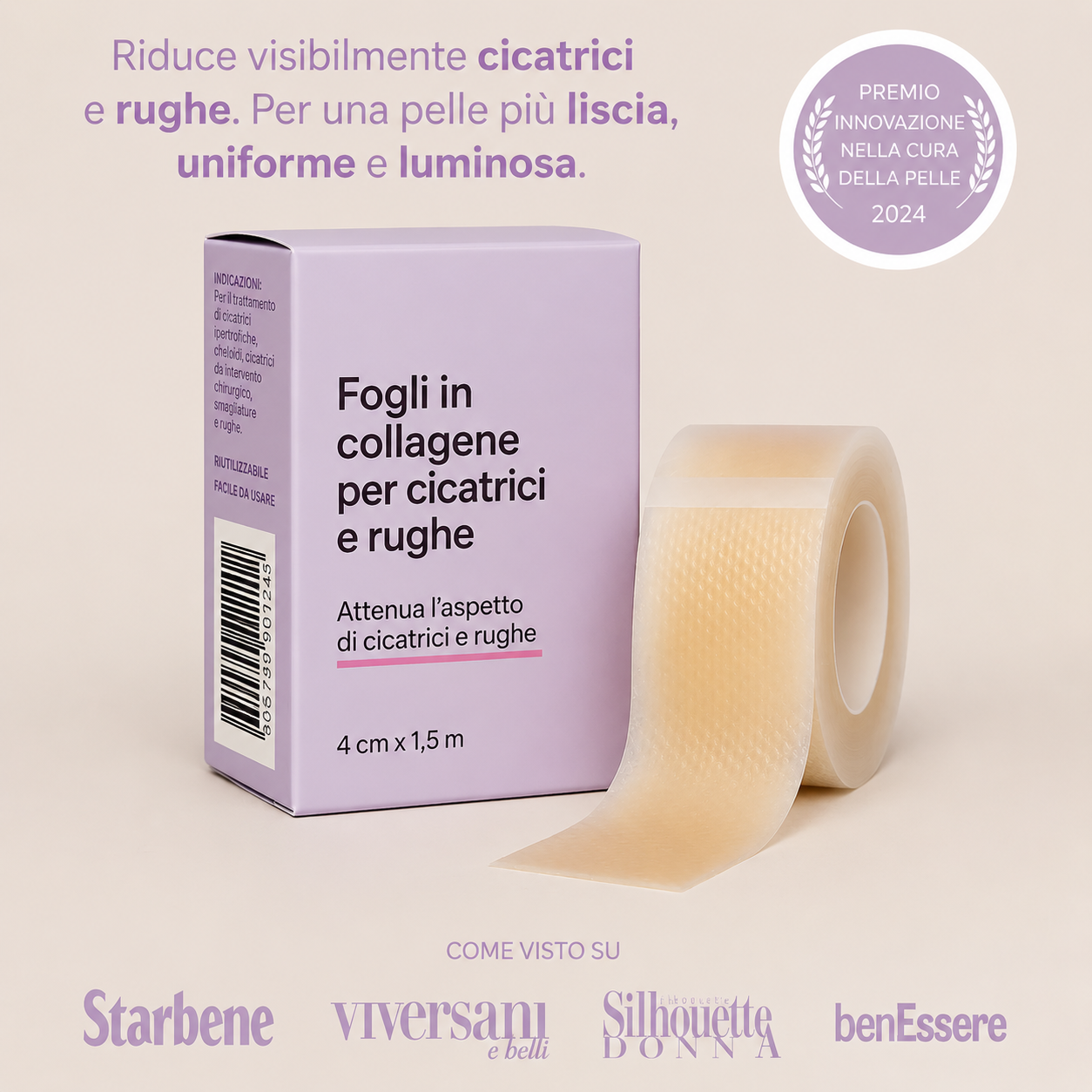 Velvet Tape™ – Nastro al Collagene in Silicone per Rughe, Linee Sottili e Cicatrici